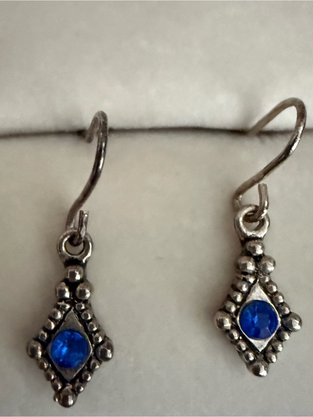 Sterling-Style Silver Drop Earrings with Blue Gemstones